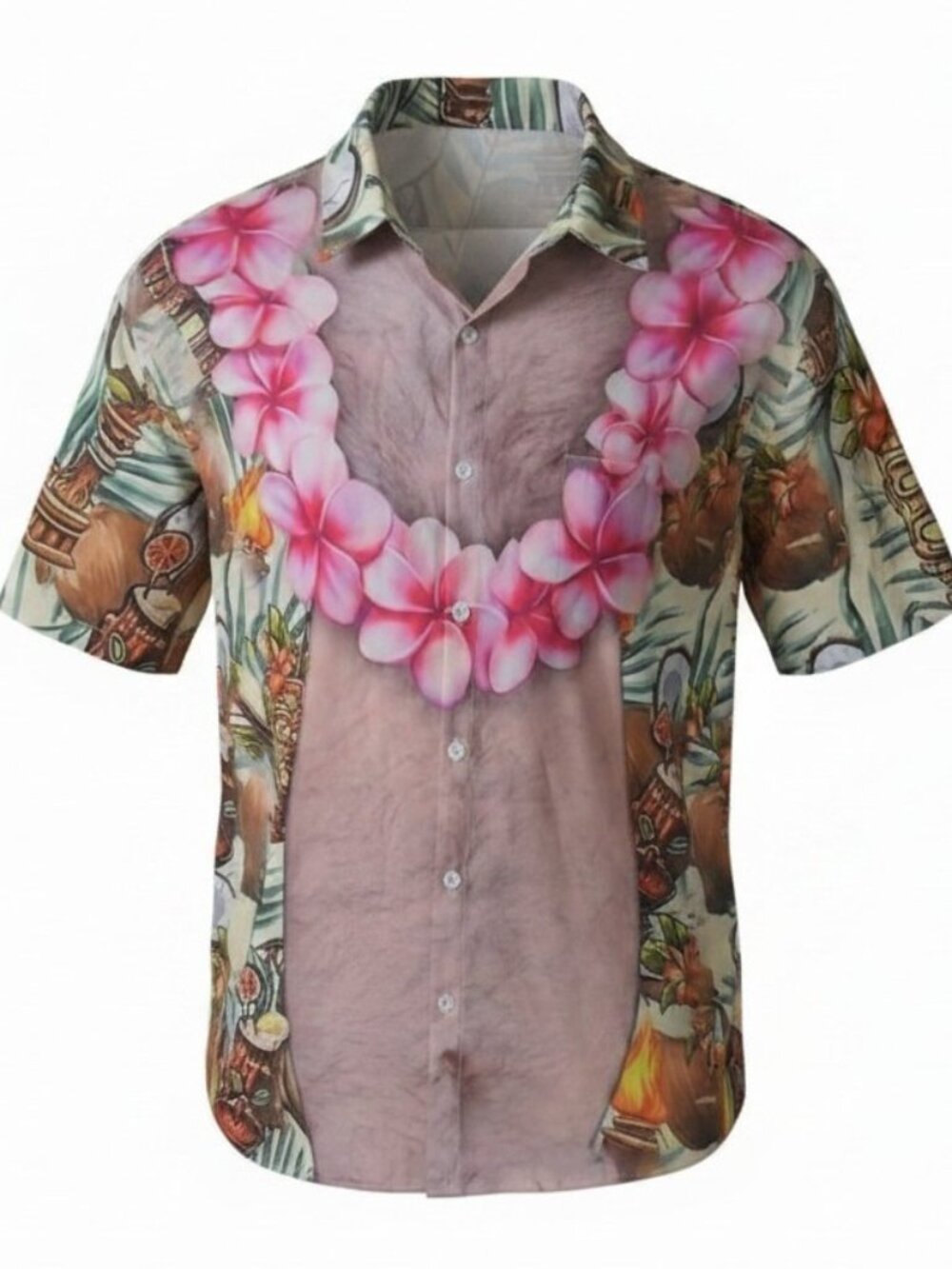 Funny Hairy Chest Hawaiian Shirt Tiki Coconut Luau Button Up Mens 3XL NWT